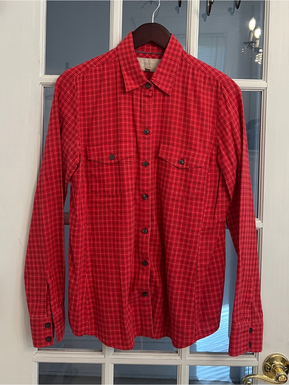 BANANA REPUBLIC Women’s Soft Wash Red Plaid Button Down Shirt 100% Cotton M